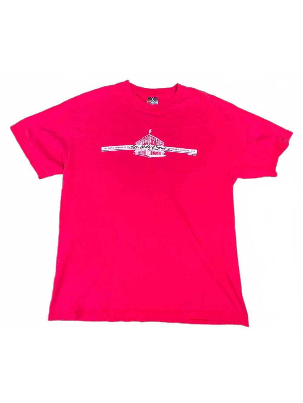 Y2K Hanes Beefy-T Red Graphic T-Shirt Large The Lady and Sons, Savannah Georgia